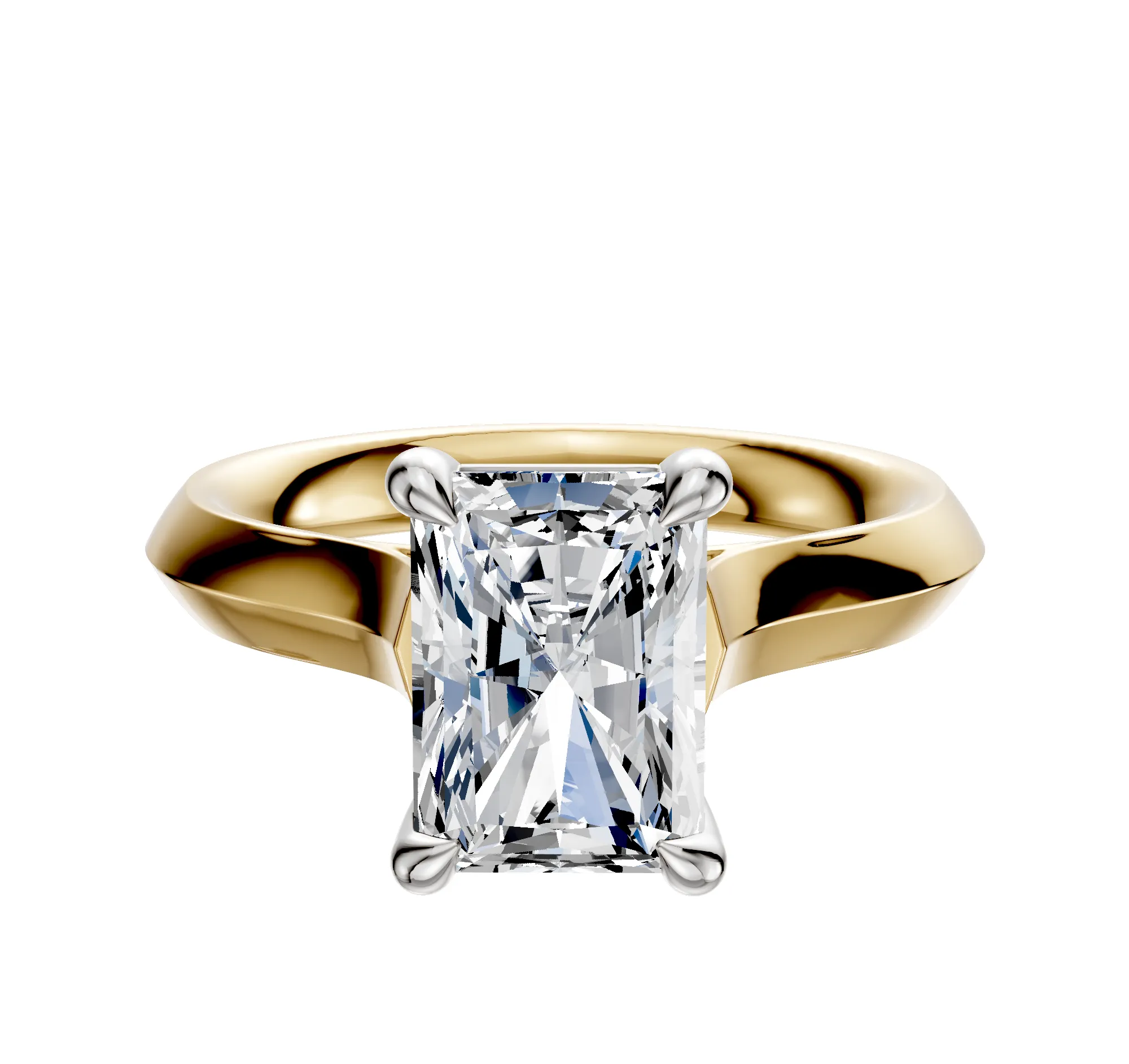 14K Two Tone 4 Prong Basket Cathedral Knife Edge 3.0mm Engagement Ring sold by Promise By Effy