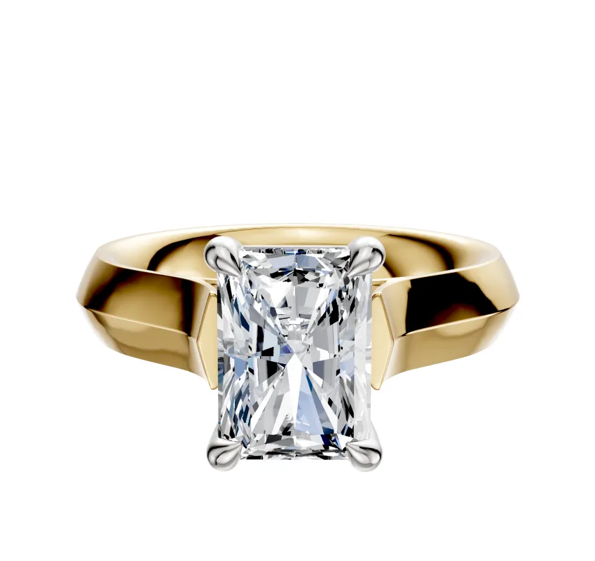 18K Two Tone 4 Prong Basket Cathedral Knife Edge 4.0mm Engagement Ring sold by Promise By Effy