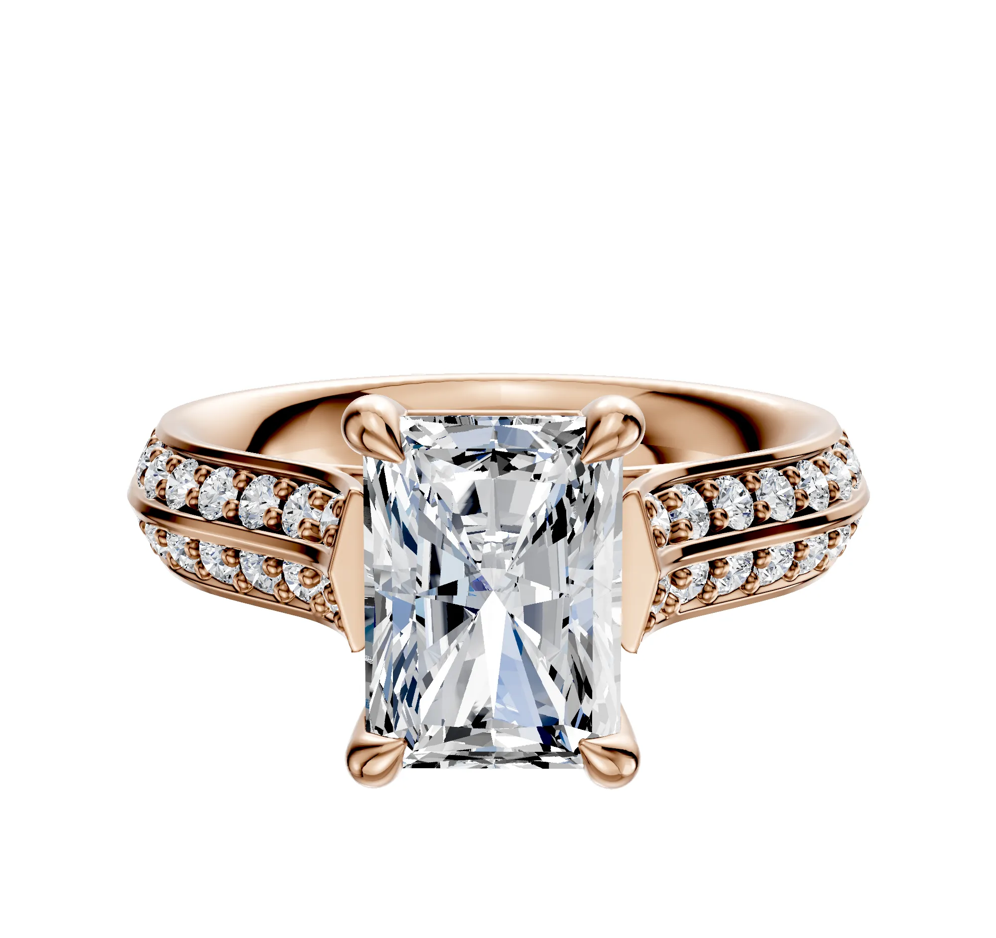 14K Rose Gold 4 Prong Basket Cathedral Knife Edge 1-Row-Pave 2.5mm Engagement Ring sold by Promise By Effy