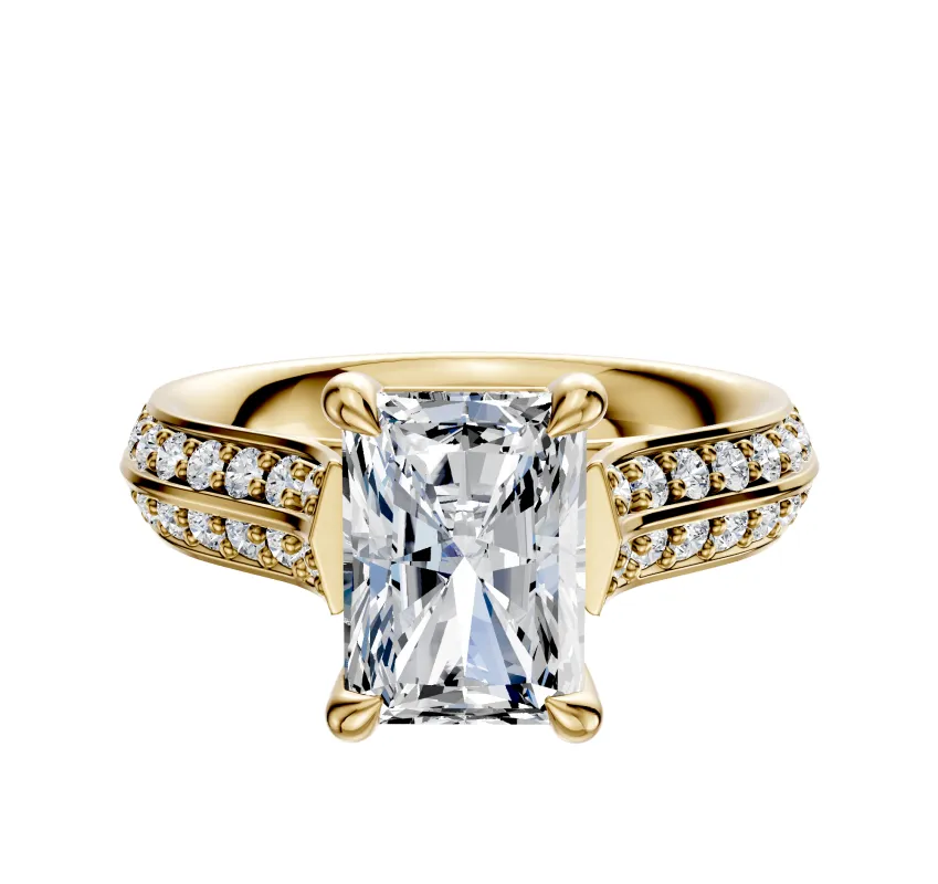 14K Yellow Gold 4 Prong Basket Cathedral Knife Edge 1-Row-Pave 2.5mm Engagement Ring sold by Promise By Effy