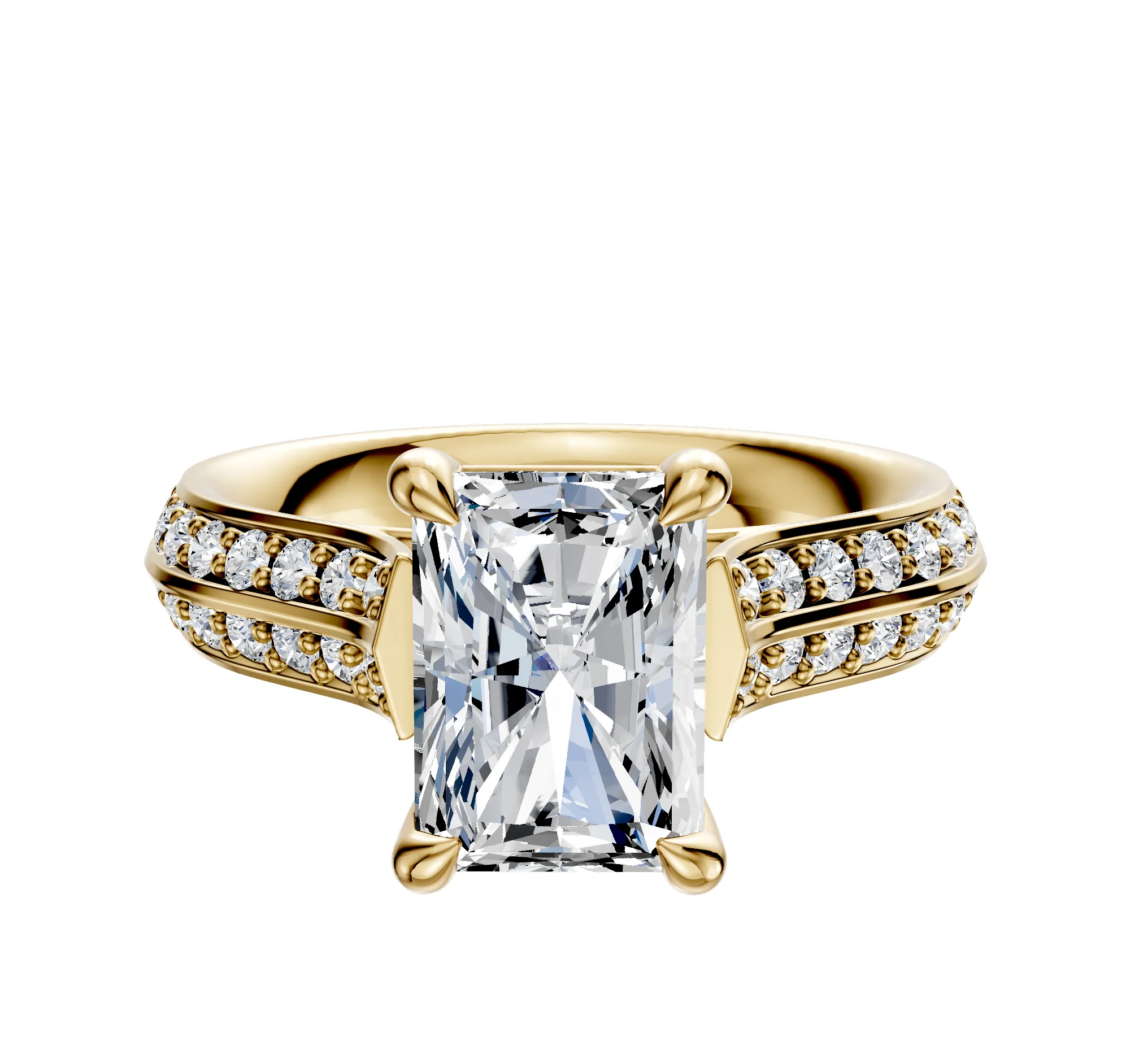 14K Yellow Gold 4 Prong Basket Cathedral Knife Edge 1-Row-Pave 2.5mm Engagement Ring sold by Promise By Effy
