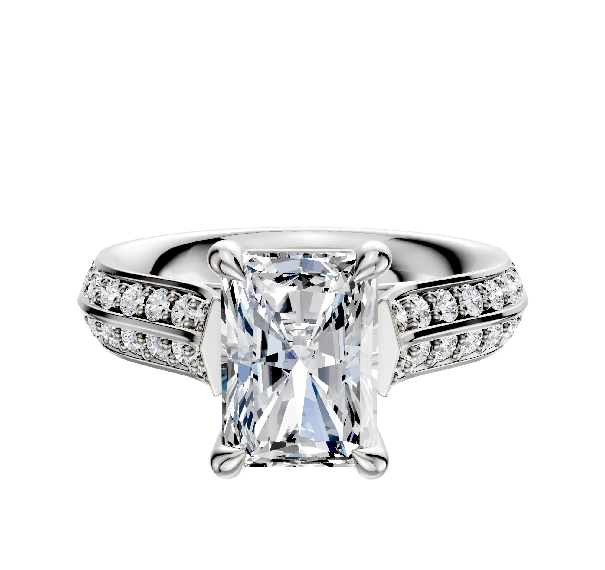 18K White Gold 4 Prong Basket Cathedral Knife Edge 1-Row-Pave 2.5mm Engagement Ring sold by Promise By Effy