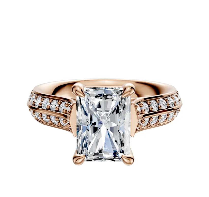 18K Rose Gold 4 Prong Basket Cathedral Knife Edge 1-Row-Pave 2.5mm Engagement Ring sold by Promise By Effy