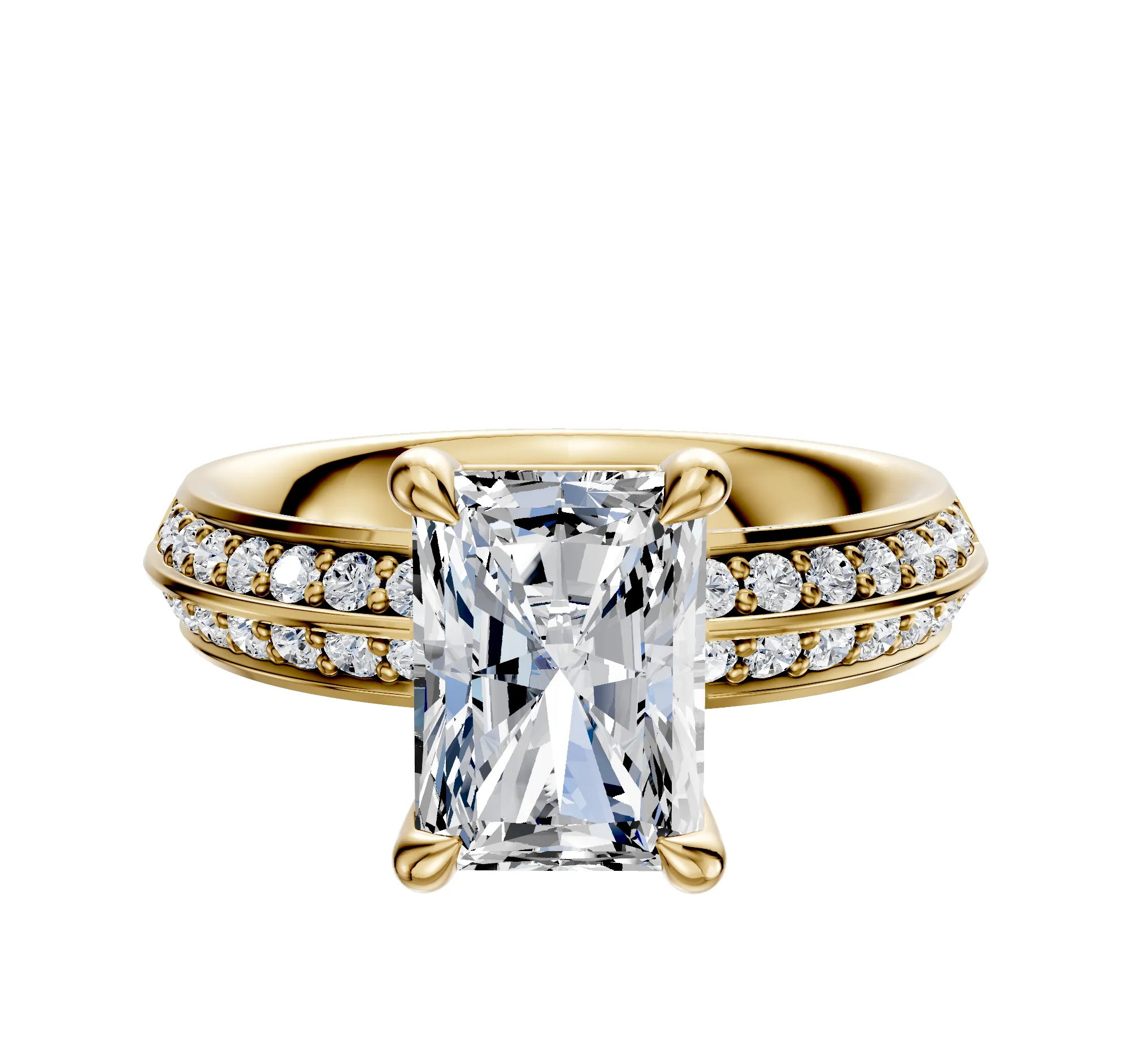 14K Yellow Gold 4 Prong Basket Classic Knife Edge 1-Row-Pave 2.5mm Engagement Ring sold by Promise By Effy