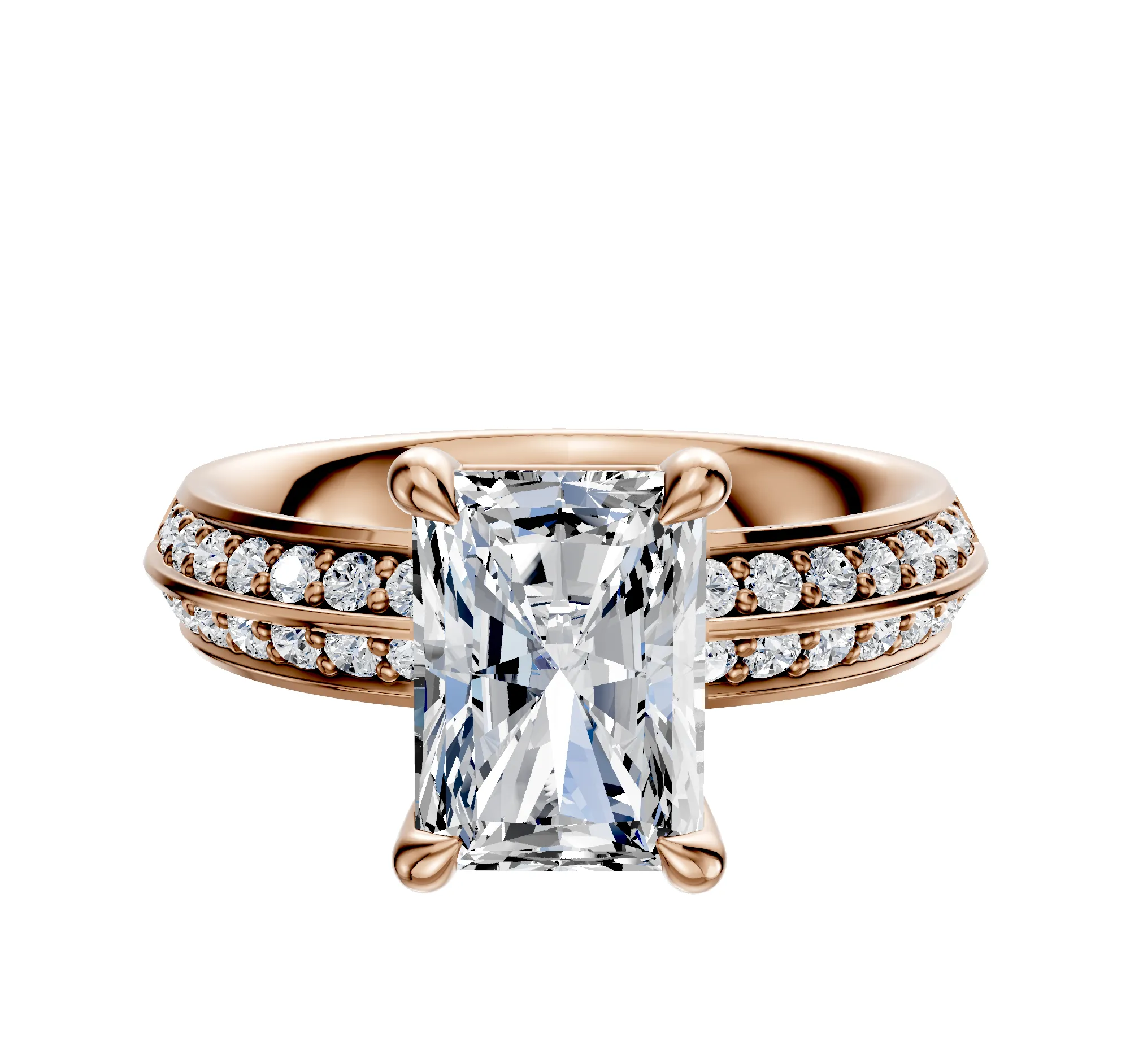 18K Rose Gold 4 Prong Basket Classic Knife Edge 1-Row-Pave 2.5mm Engagement Ring sold by Promise By Effy