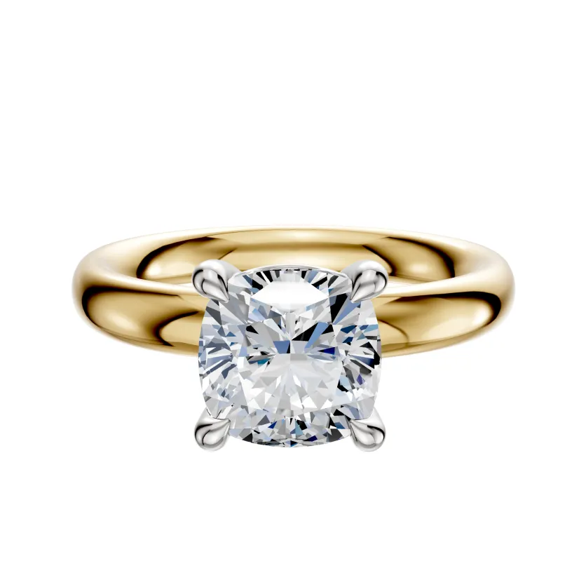14K Two Tone 4 Prong Basket Classic Dome 3.0mm Engagement Ring sold by Promise By Effy
