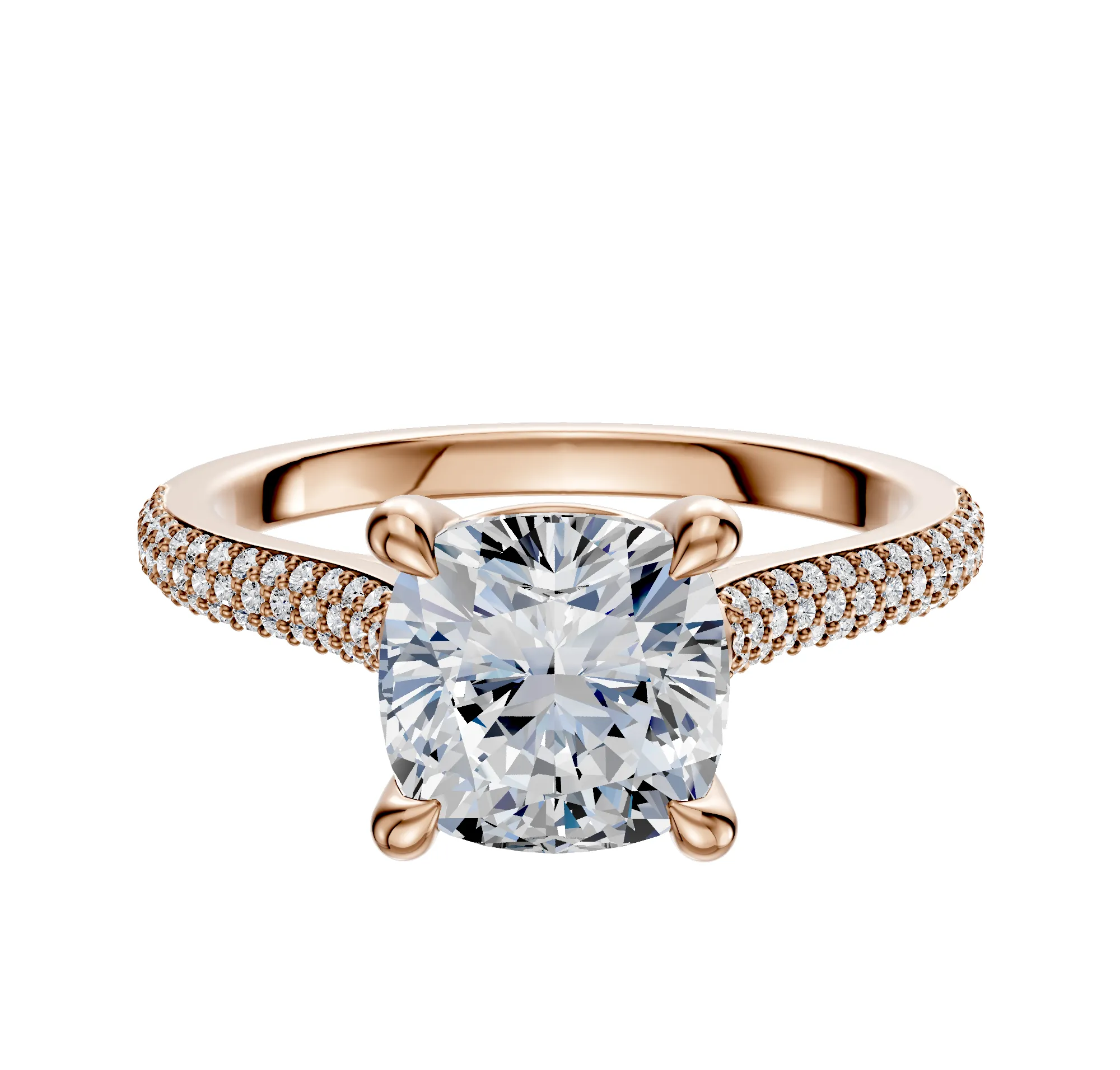 18K Rose Gold 4 Prong Basket Cathedral Dome 3-Row-Pave 2.0mm Engagement Ring sold by Promise By Effy