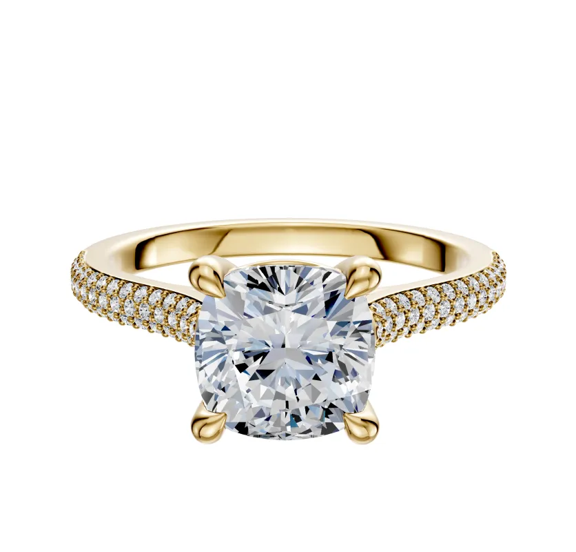 18K Yellow Gold 4 Prong Basket Cathedral Dome 3-Row-Pave 2.0mm Engagement Ring made by Promise By Effy