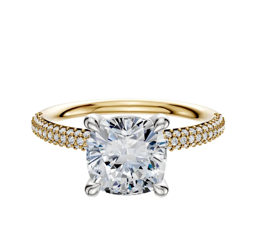 14K Two Tone 4 Prong Basket Classic Dome 3-Row-Pave 2.0mm Engagement Ring sold by Promise By Effy