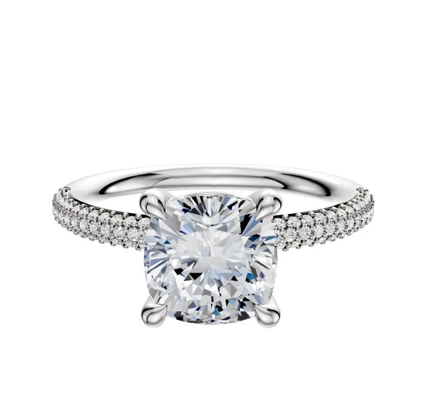 18K White Gold 4 Prong Basket Classic Dome 3-Row-Pave 2.0mm Engagement Ring sold by Promise By Effy