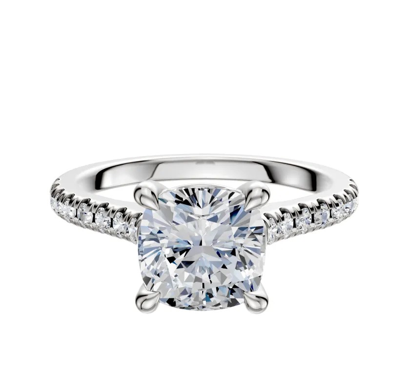 14K White Gold 4 Prong Basket Cathedral Dome 1-Row-Pave 2.5mm Engagement Ring sold by Promise By Effy