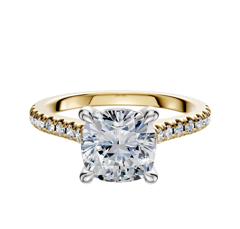 14K Two Tone 4 Prong Basket Cathedral Dome 1-Row-Pave 2.5mm Engagement Ring sold by Promise By Effy