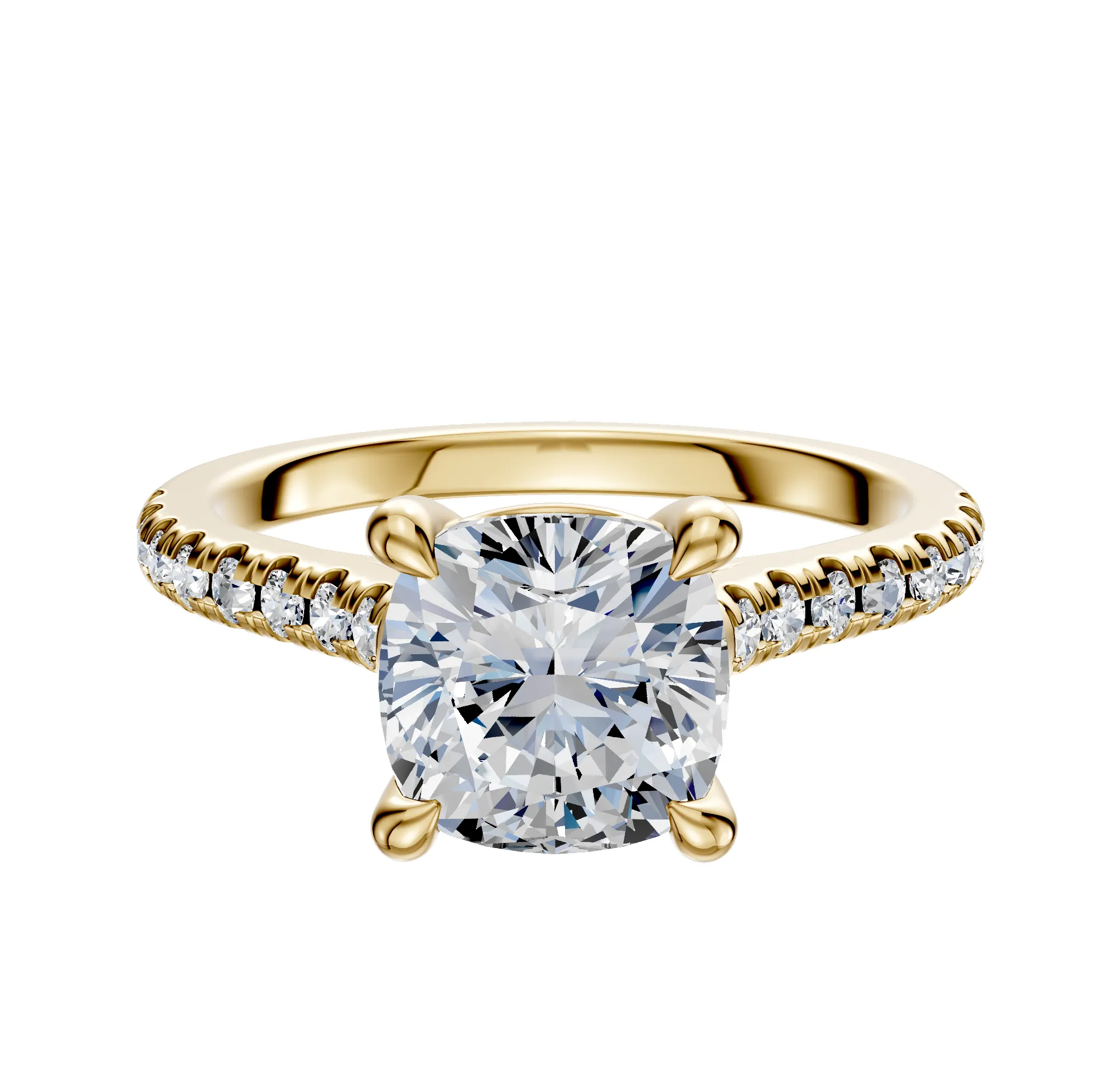 18K Yellow Gold 4 Prong Basket Cathedral Dome 1-Row-Pave 2.5mm Engagement Ring sold by Promise By Effy
