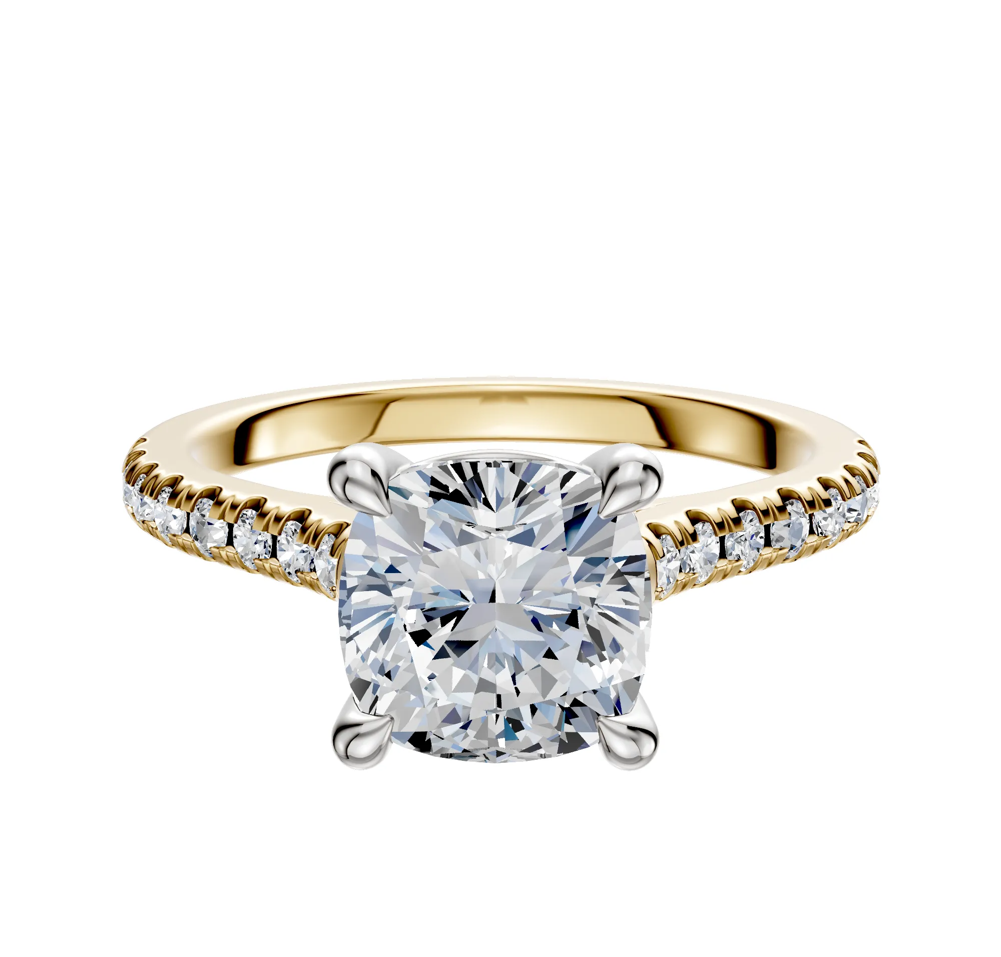 18K Two Tone 4 Prong Basket Cathedral Dome 1-Row-Pave 2.5mm Engagement Ring sold by Promise By Effy