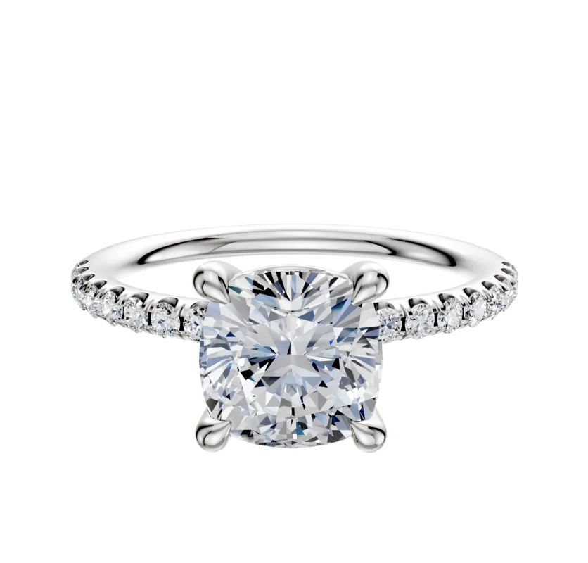 14K White Gold 4 Prong Basket Classic Dome 1-Row-Pave 2.5mm Engagement Ring sold by Promise By Effy