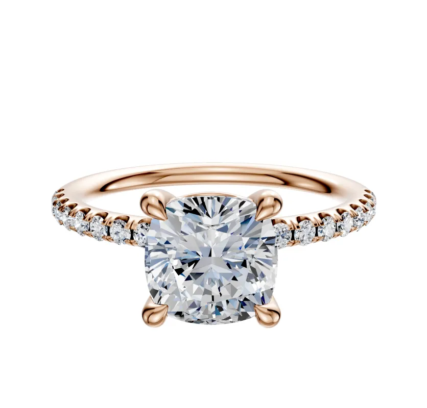 14K Rose Gold 4 Prong Basket Classic Dome 1-Row-Pave 2.5mm Engagement Ring sold by Promise By Effy