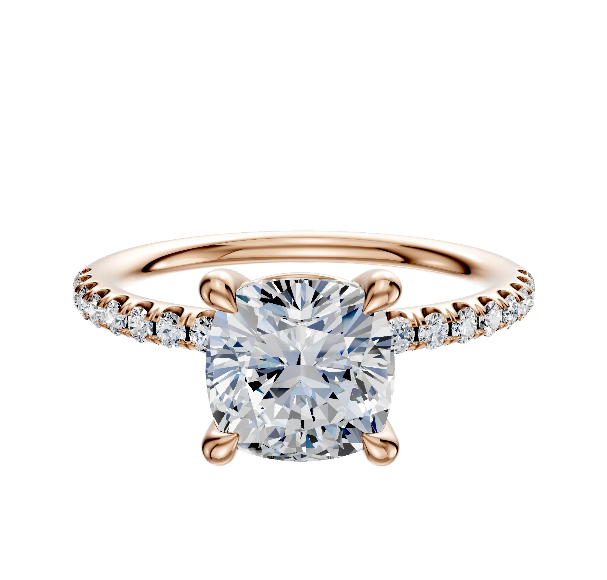 14K Rose Gold 4 Prong Basket Classic Dome 1-Row-Pave 2.5mm Engagement Ring sold by Promise By Effy