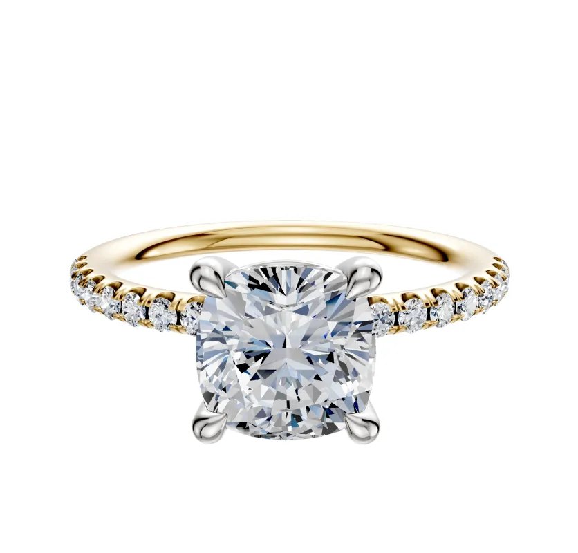 14K Two Tone 4 Prong Basket Classic Dome 1-Row-Pave 2.5mm Engagement Ring sold by Promise By Effy