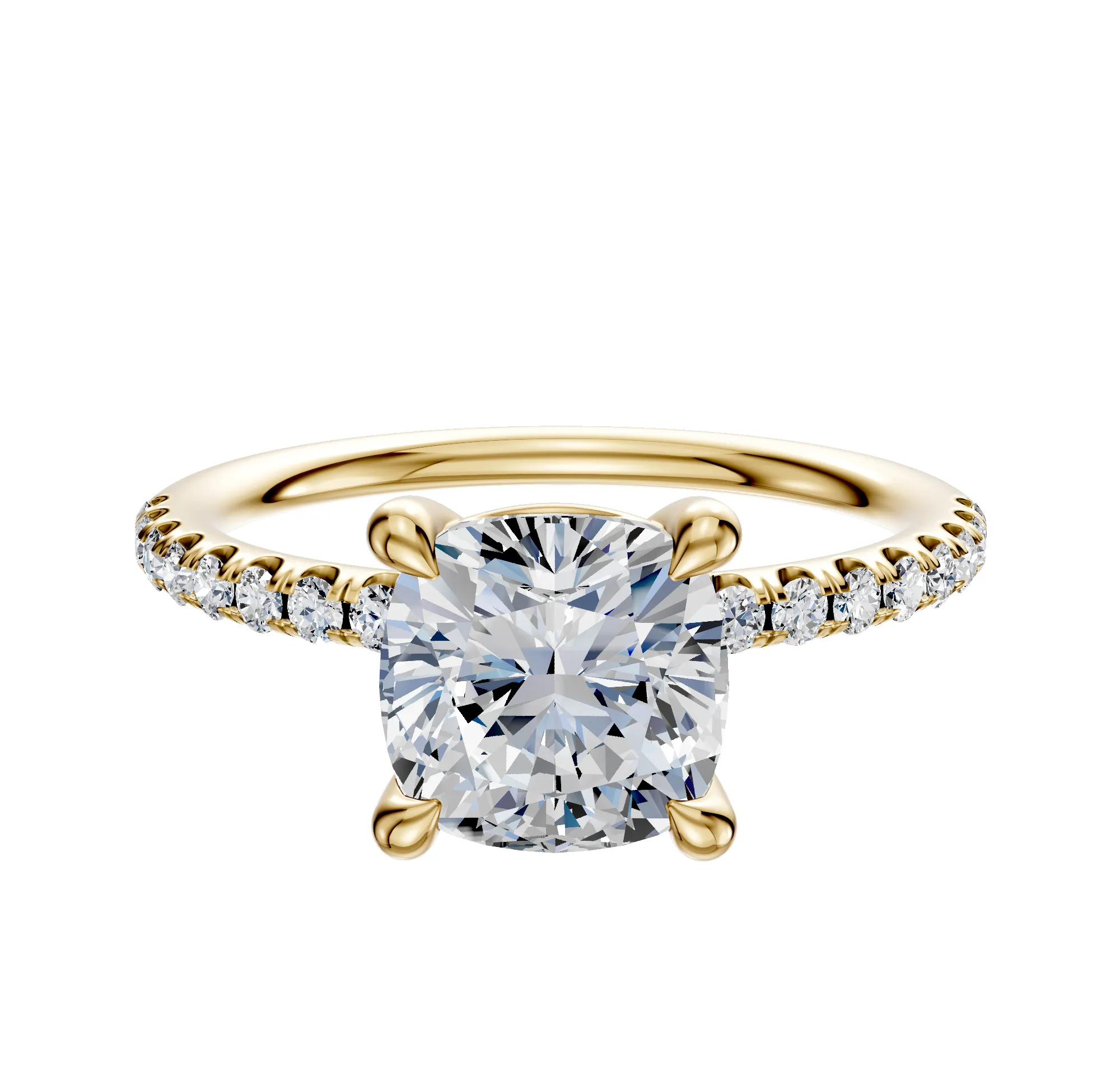 18K Yellow Gold 4 Prong Basket Classic Dome 1-Row-Pave 2.5mm Engagement Ring sold by Promise By Effy