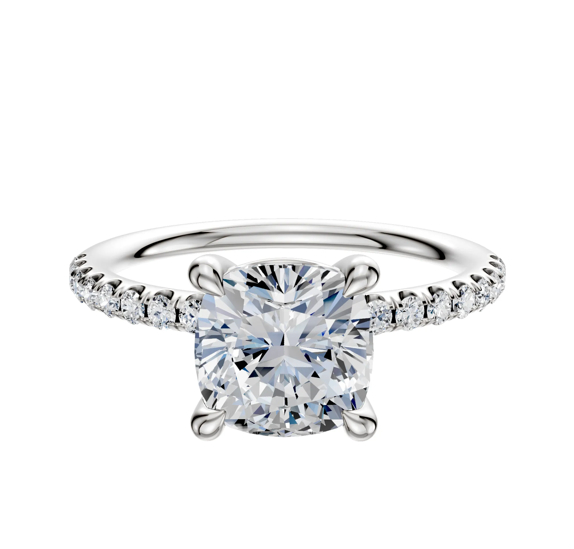 18K White Gold 4 Prong Basket Classic Dome 1-Row-Pave 2.5mm Engagement Ring sold by Promise By Effy