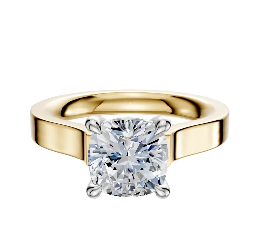 18K Two Tone 4 Prong Basket Cathedral Flat 3.0mm Engagement Ring sold by Promise By Effy