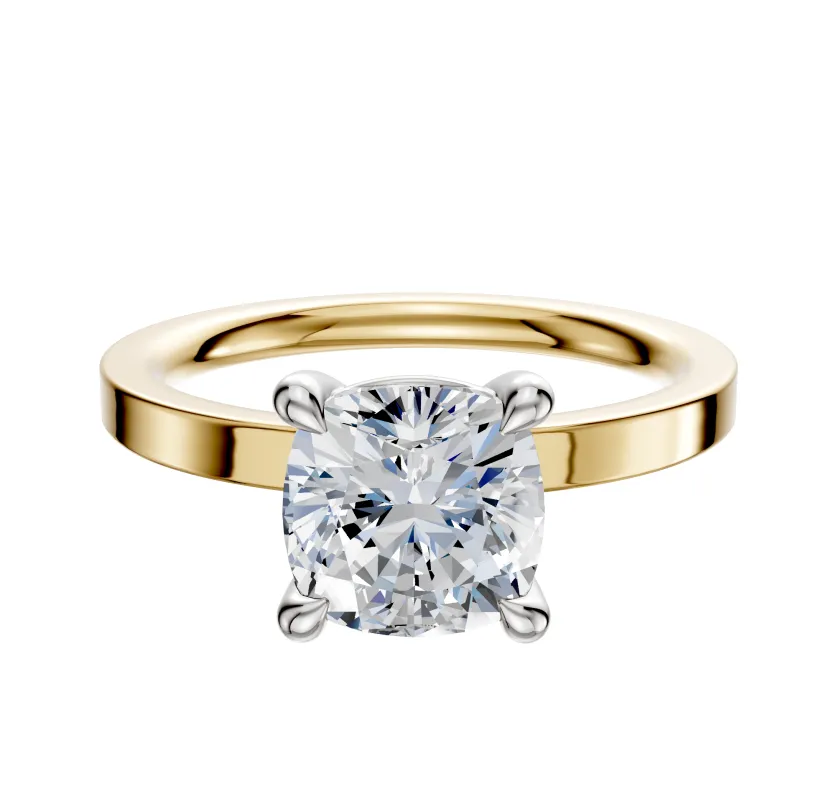 18K Two Tone 4 Prong Basket Classic Flat 2.0mm Engagement Ring sold by Promise By Effy