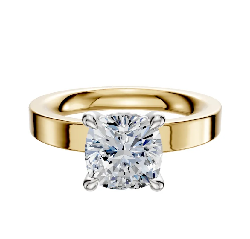14K Two Tone 4 Prong Basket Classic Flat 3.0mm Engagement Ring sold by Promise By Effy