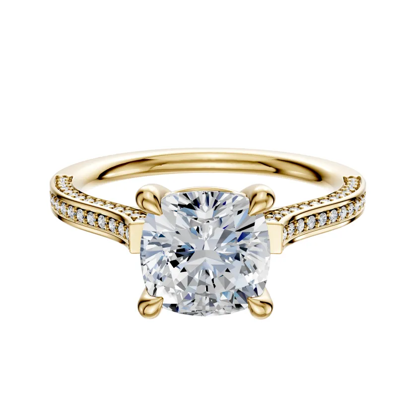 14K Yellow Gold 4 Prong Basket Cathedral Flat 3-Row-Pave 2.0mm Engagement Ring sold by Promise By Effy