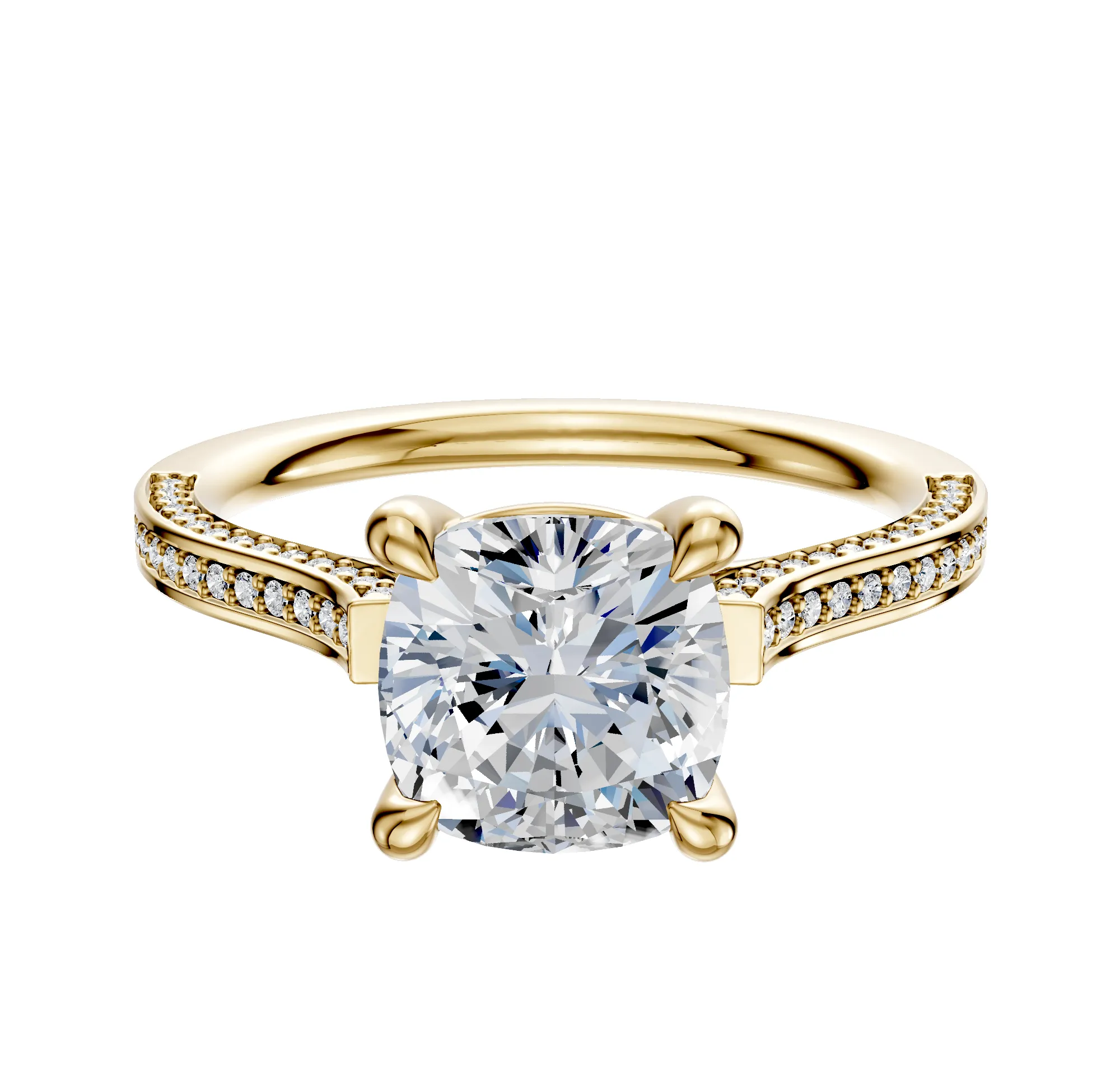 14K Yellow Gold 4 Prong Basket Cathedral Flat 3-Row-Pave 2.0mm Engagement Ring sold by Promise By Effy