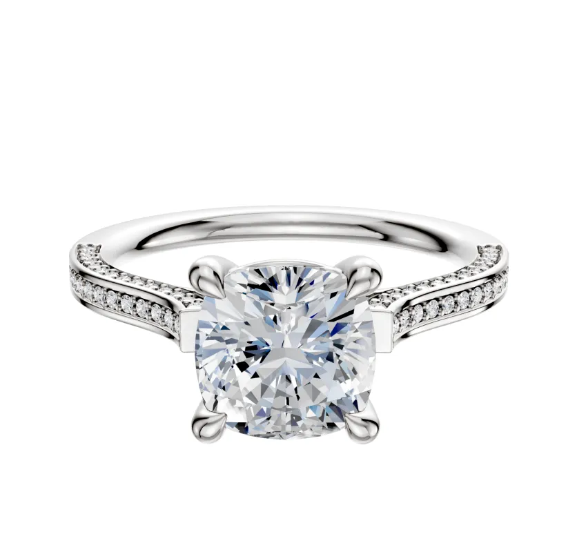 14K White Gold 4 Prong Basket Cathedral Flat 3-Row-Pave 2.0mm Engagement Ring sold by Promise By Effy
