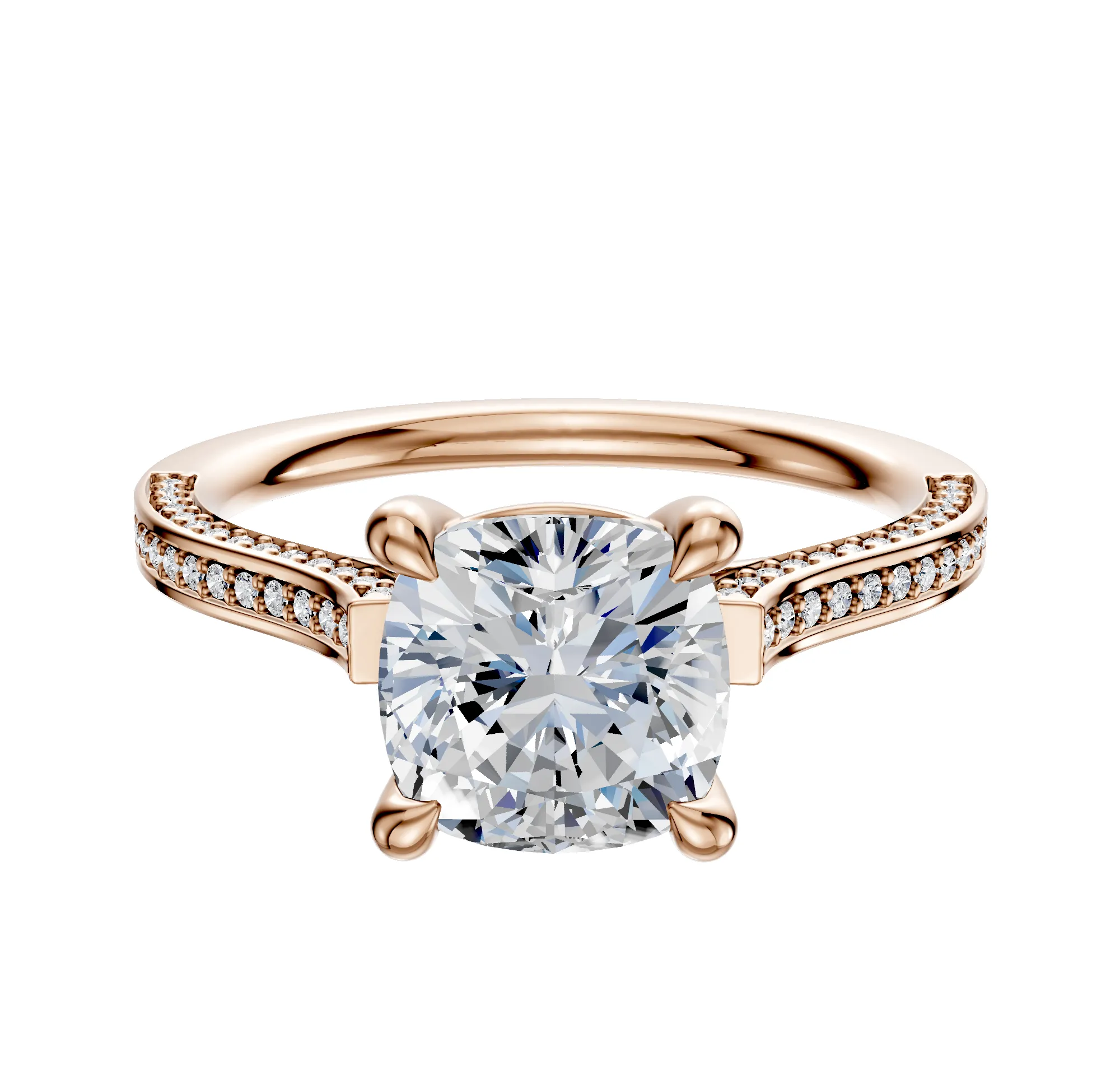 18K Rose Gold 4 Prong Basket Cathedral Flat 3-Row-Pave 2.0mm Engagement Ring sold by Promise By Effy