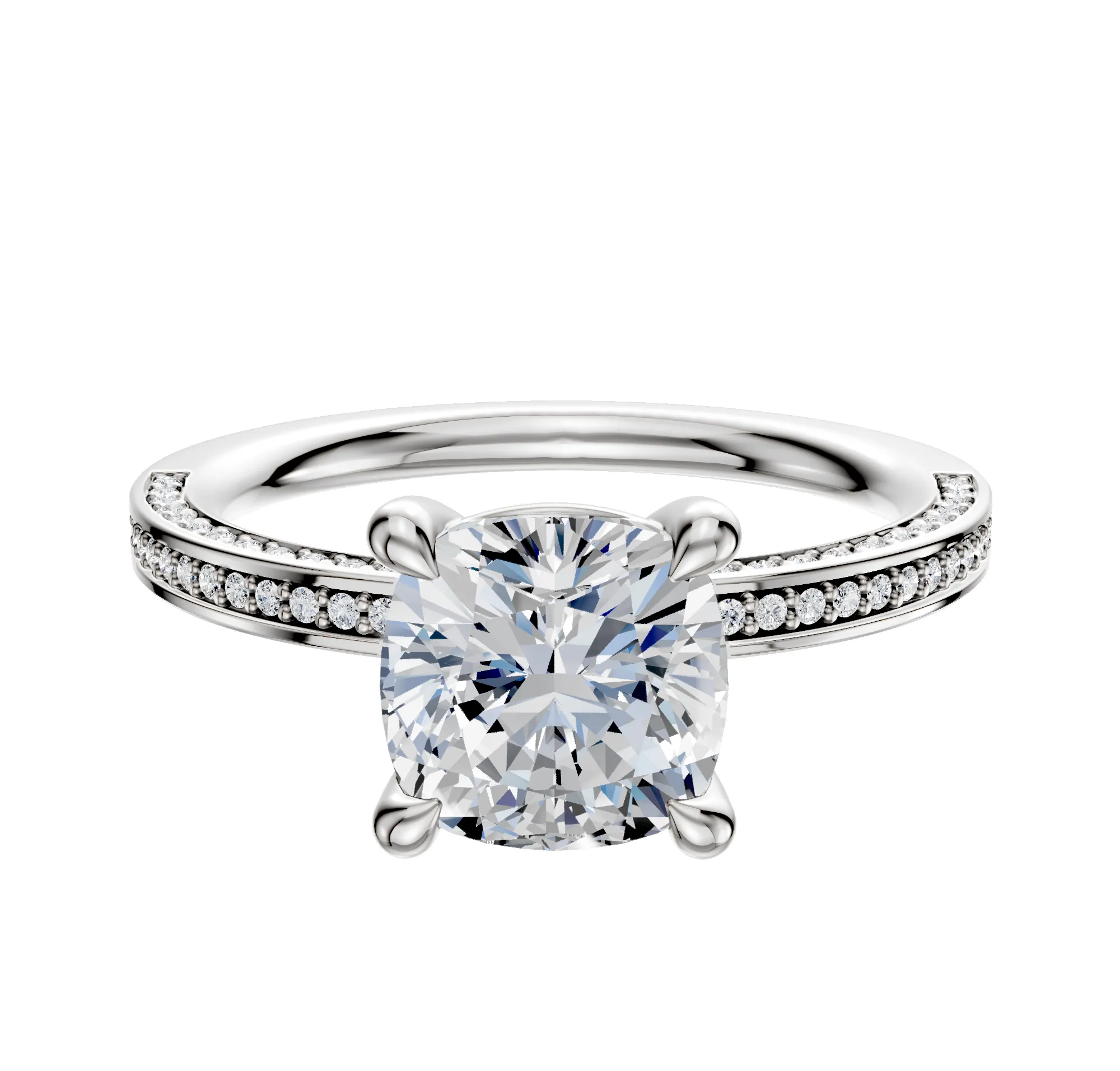 18K White Gold 4 Prong Basket Classic Flat 3-Row-Pave 2.0mm Engagement Ring sold by Promise By Effy