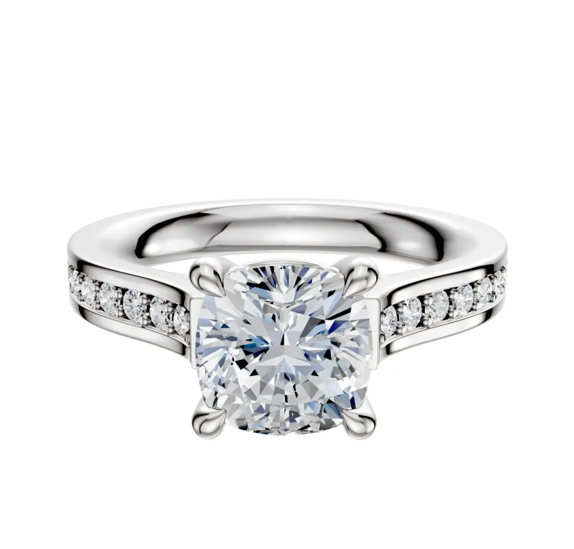 14K White Gold 4 Prong Basket Cathedral Flat 1-Row-Pave 2.5mm Engagement Ring sold by Promise By Effy