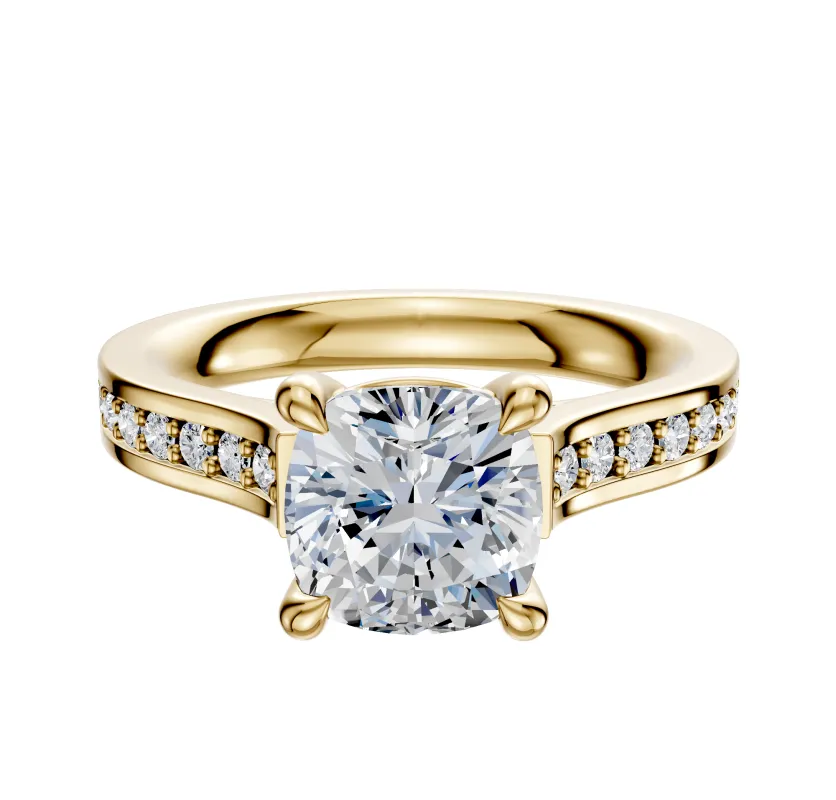 18K Yellow Gold 4 Prong Basket Cathedral Flat 1-Row-Pave 2.5mm Engagement Ring sold by Promise By Effy