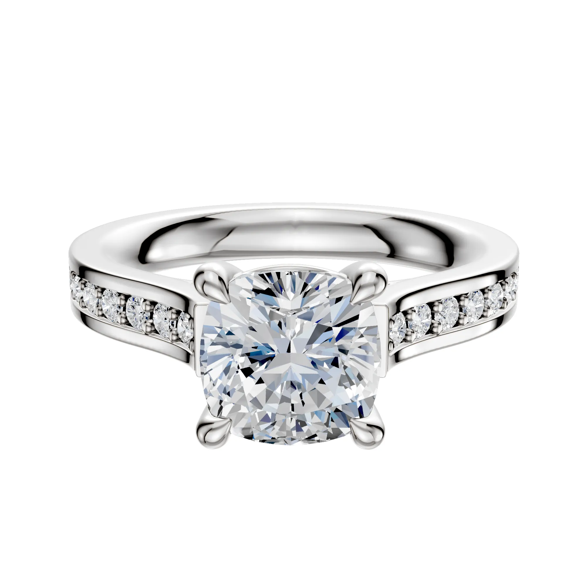 18K White Gold 4 Prong Basket Cathedral Flat 1-Row-Pave 2.5mm Engagement Ring sold by Promise By Effy