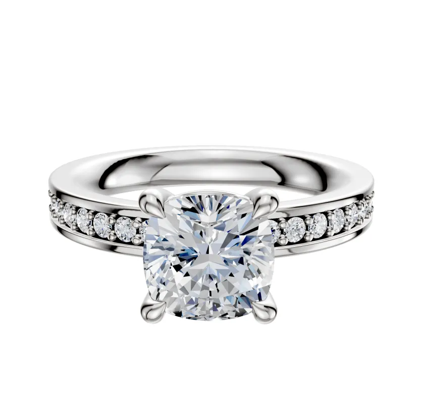 18K White Gold 4 Prong Basket Classic Flat 1-Row-Pave 2.5mm Engagement Ring sold by Promise By Effy