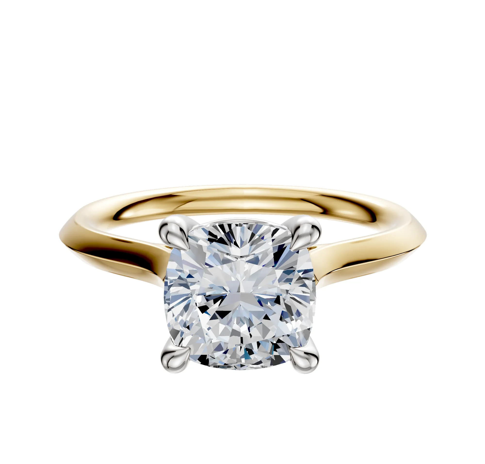 14K Two Tone 4 Prong Basket Cathedral Knife Edge 2.0mm Engagement Ring sold by Promise By Effy