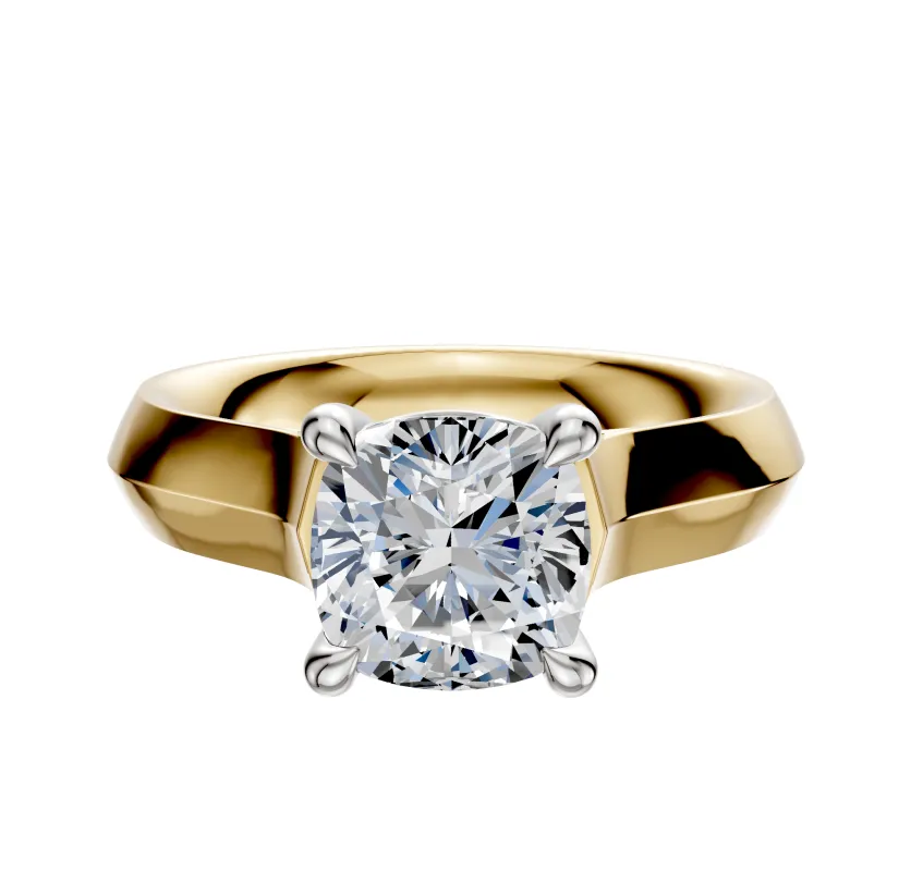 14K Two Tone 4 Prong Basket Cathedral Knife Edge 4.0mm Engagement Ring sold by Promise By Effy