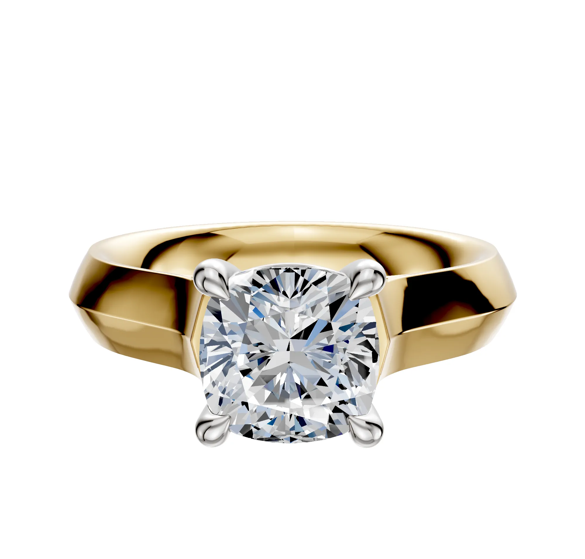 14K Two Tone 4 Prong Basket Cathedral Knife Edge 4.0mm Engagement Ring sold by Promise By Effy