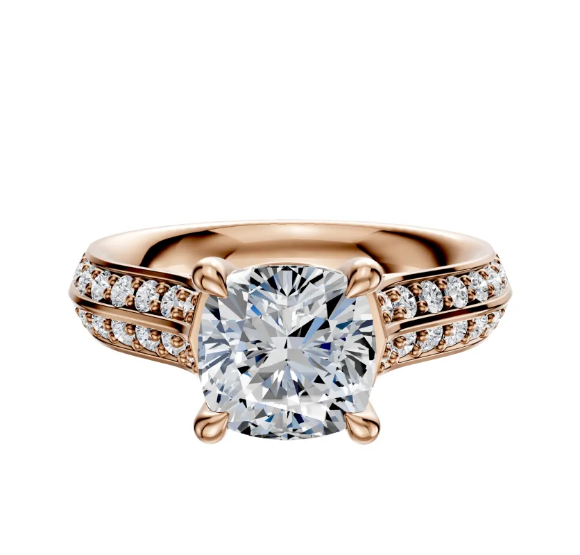 14K Rose Gold 4 Prong Basket Cathedral Knife Edge 1-Row-Pave 2.5mm Engagement Ring sold by Promise By Effy