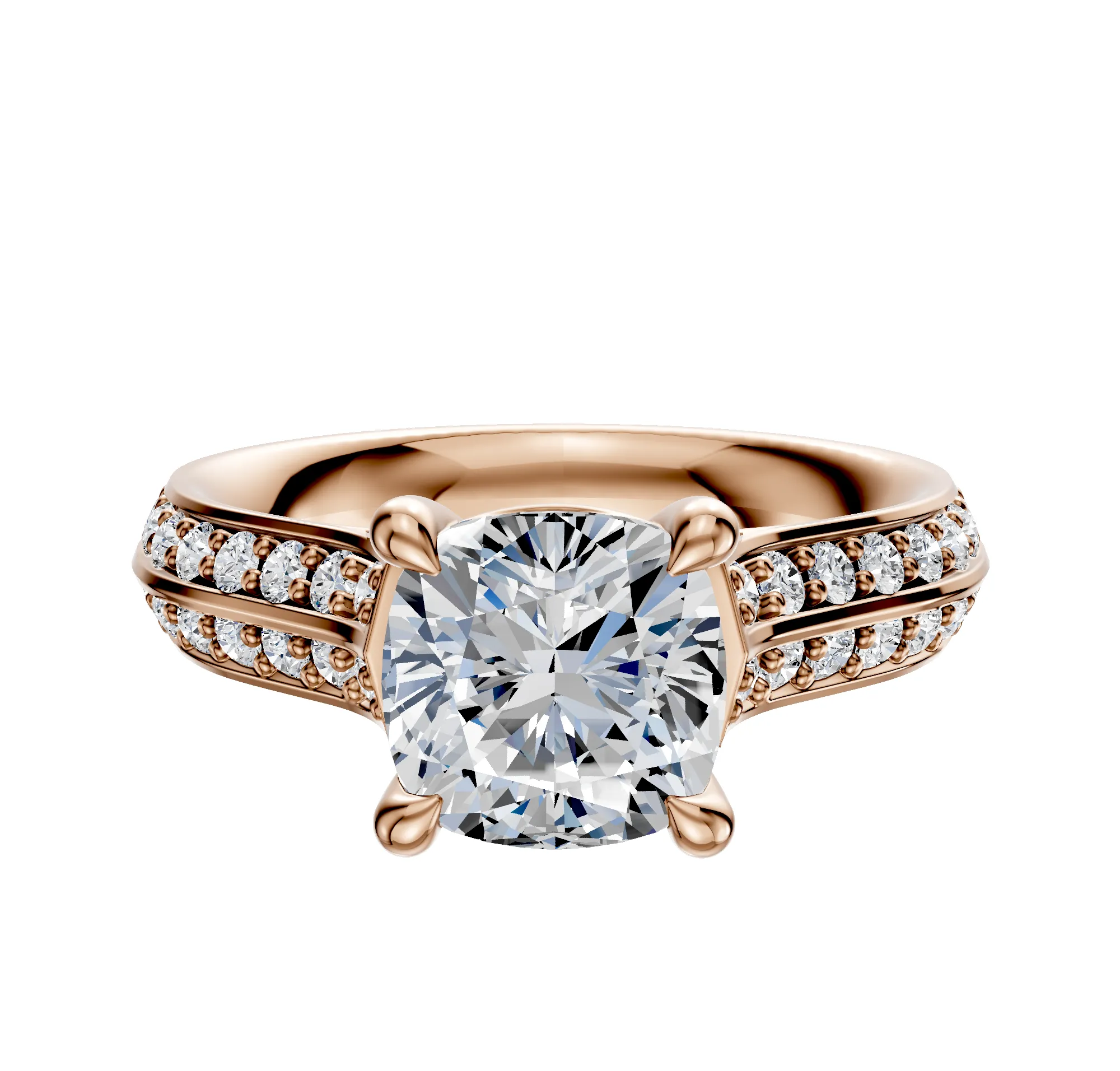 14K Rose Gold 4 Prong Basket Cathedral Knife Edge 1-Row-Pave 2.5mm Engagement Ring sold by Promise By Effy