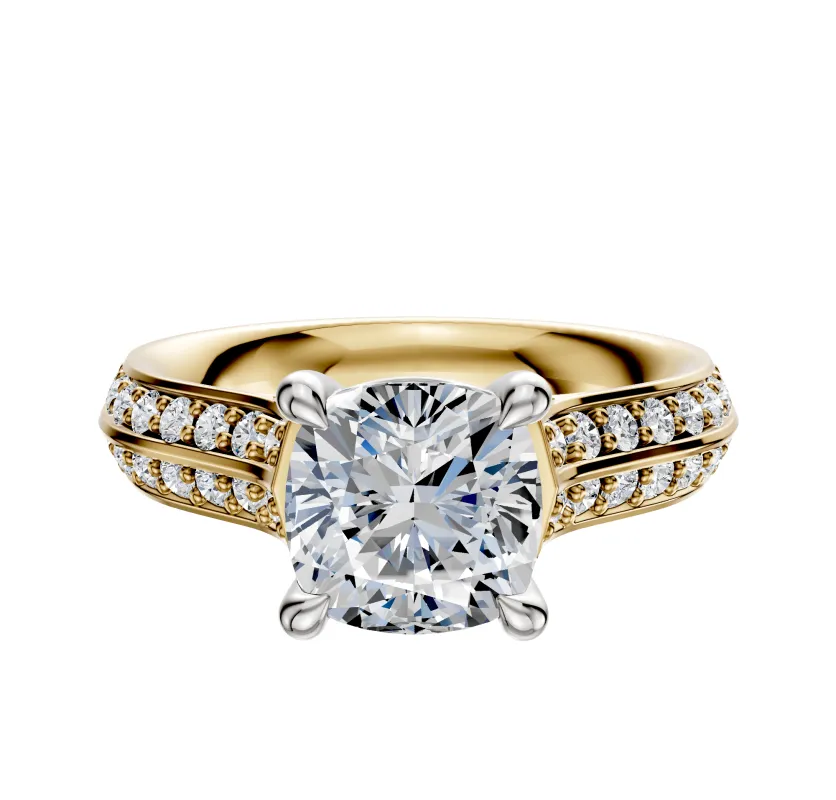 18K Two Tone 4 Prong Basket Cathedral Knife Edge 1-Row-Pave 2.5mm Engagement Ring sold by Promise By Effy