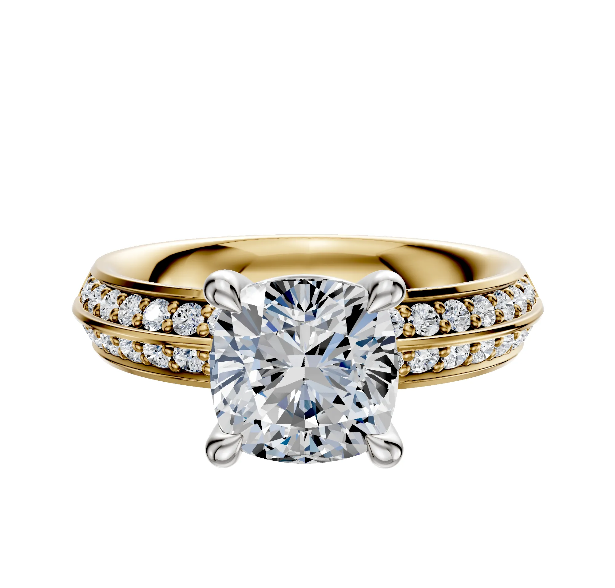 18K Two Tone 4 Prong Basket Classic Knife Edge 1-Row-Pave 2.5mm Engagement Ring sold by Promise By Effy