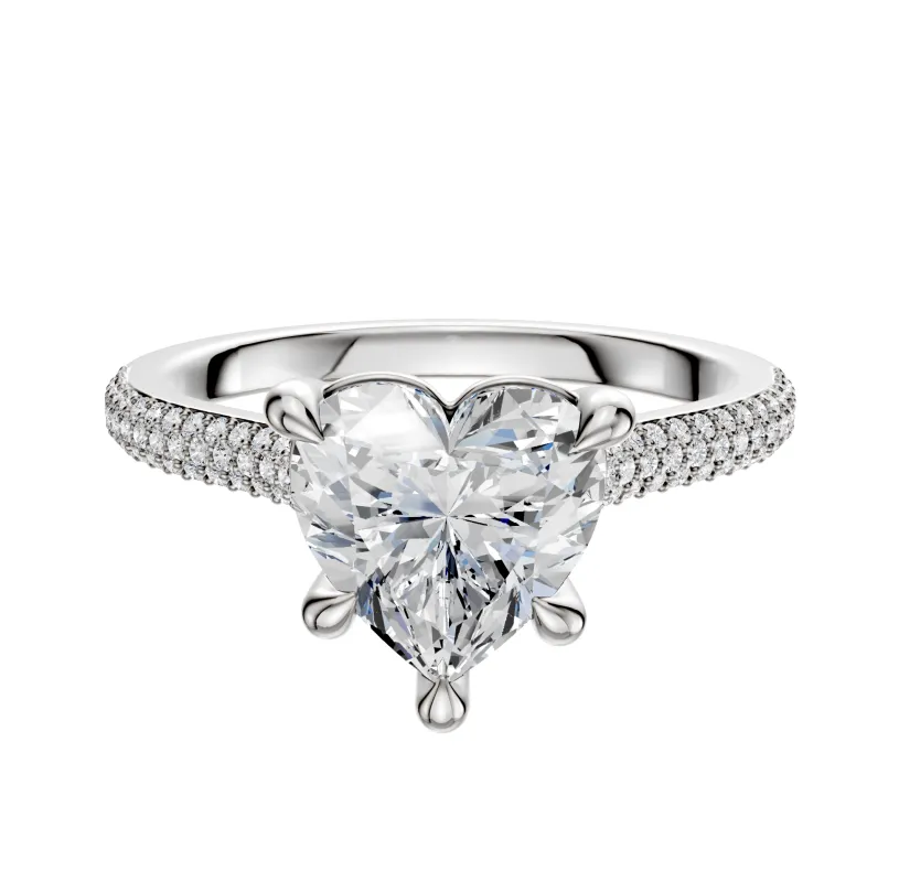 14K White Gold 4 Prong Basket Cathedral Dome 3-Row-Pave 2.0mm Engagement Ring sold by Promise By Effy