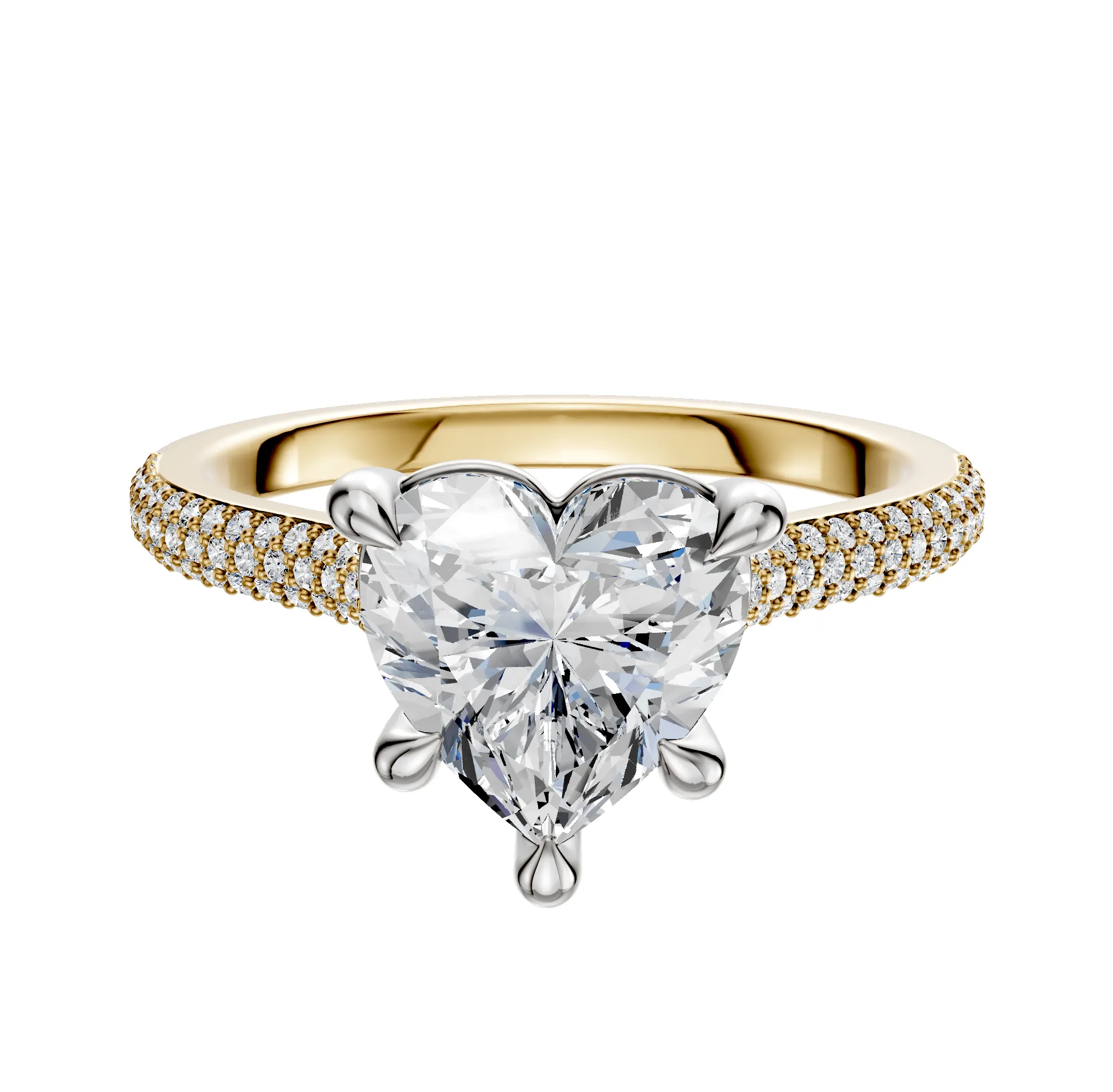 14K Two Tone 4 Prong Basket Cathedral Dome 3-Row-Pave 2.0mm Engagement Ring sold by Promise By Effy