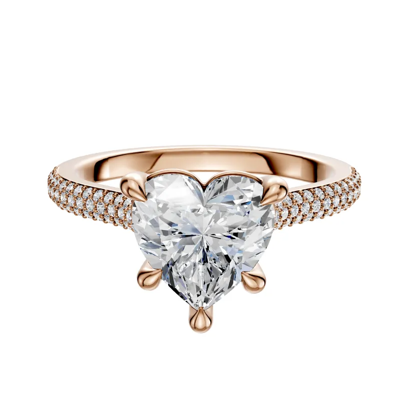 14K Rose Gold 4 Prong Basket Cathedral Dome 3-Row-Pave 2.0mm Engagement Ring sold by Promise By Effy