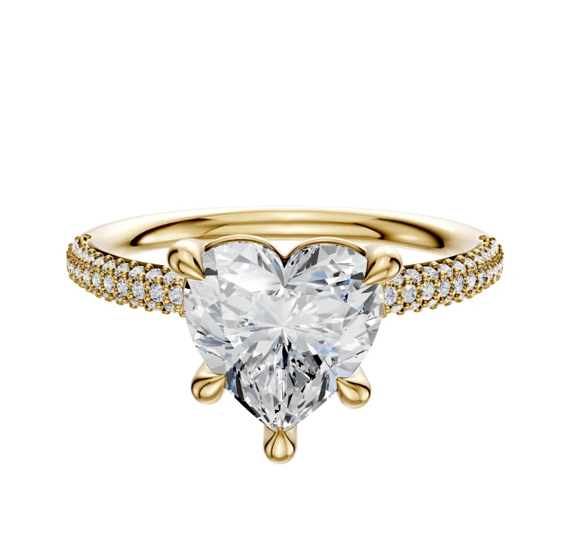 18K Yellow Gold 4 Prong Basket Classic Dome 3-Row-Pave 2.0mm Engagement Ring sold by Promise By Effy