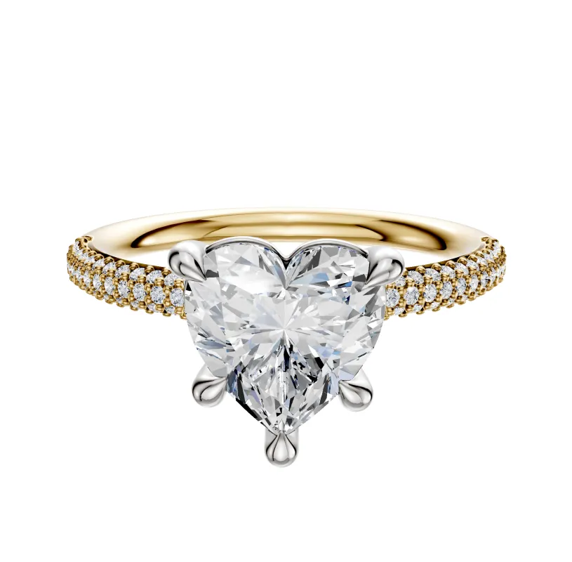 18K Two Tone 4 Prong Basket Classic Dome 3-Row-Pave 2.0mm Engagement Ring sold by Promise By Effy