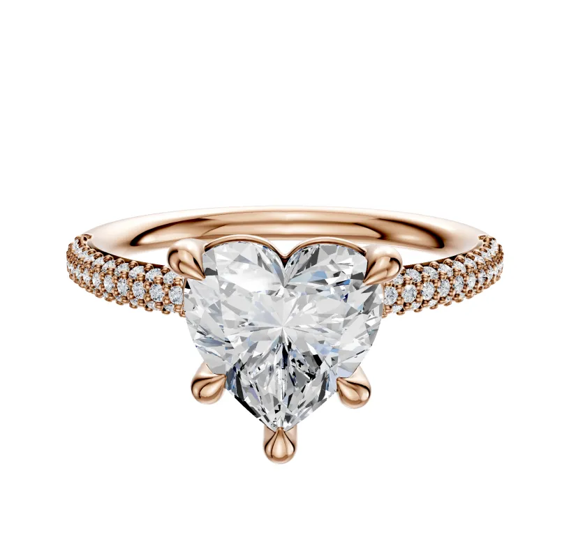 18K Rose Gold 4 Prong Basket Classic Dome 3-Row-Pave 2.0mm Engagement Ring sold by Promise By Effy