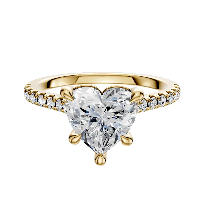 14K Yellow Gold 4 Prong Basket Cathedral Dome 1-Row-Pave 2.5mm Engagement Ring sold by Promise By Effy